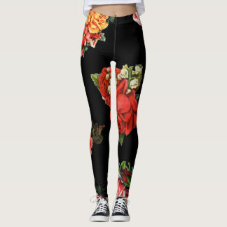 Floral tattoo roses vintage rose pattern boho chic leggings