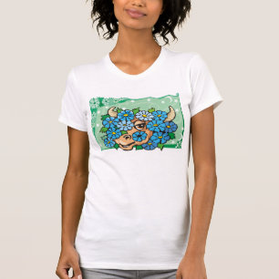 Floral Taurus Bull with Blue Flowers T-Shirt