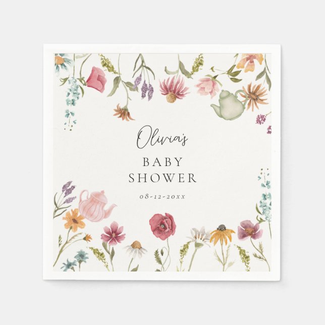 Floral Tea Baby Shower Napkins (Front)