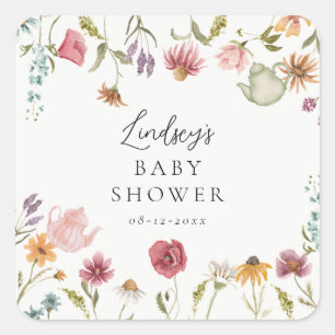Floral Tea Baby Shower Stickers