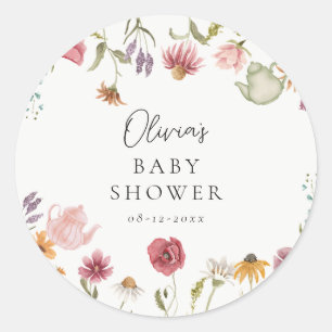 Floral Tea Baby Shower Stickers
