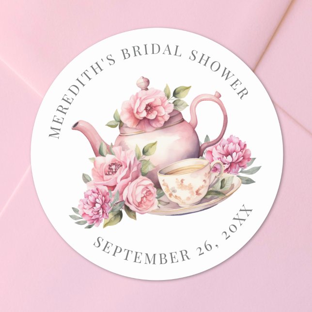 Floral Tea Bridal Shower Classic Round Sticker (Floral Tea Bridal Shower Classic Round Sticker)