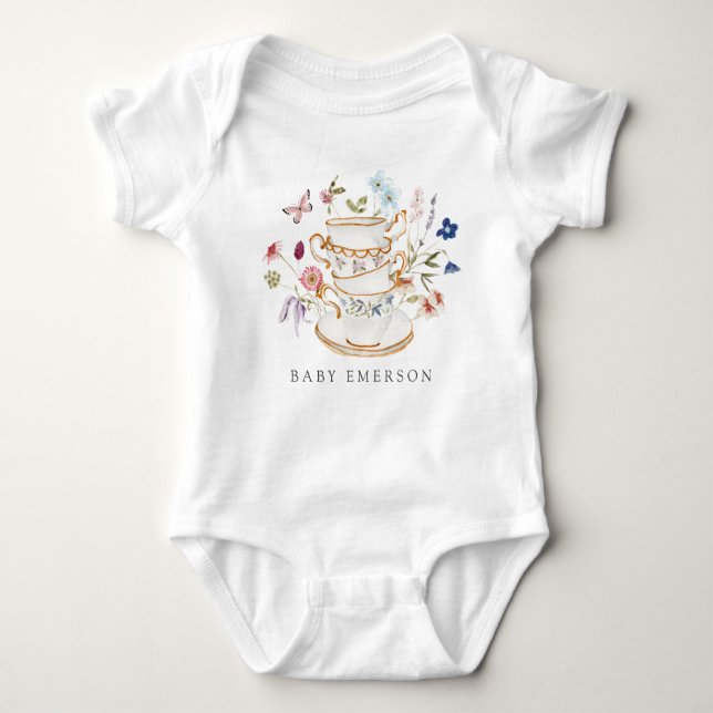 Floral Tea Cup Baby Bodysuit (Front)