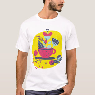 Floral Tea Cup Illustration T-Shirt - Modern Boho 