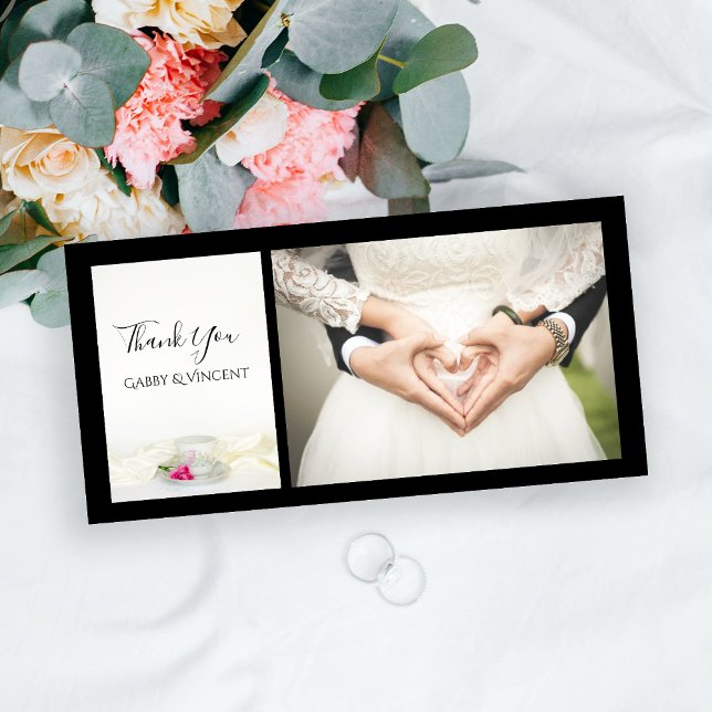 Floral Tea Cup with Pink Roses Wedding Thank You Card (Creator Uploaded)