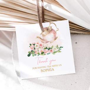Floral Tea Garden Birthday Party Square Favour Tags