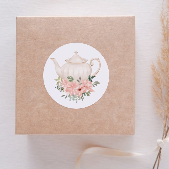 Floral Tea Party Baby Shower Classic Round Sticker (Creator Uploaded)