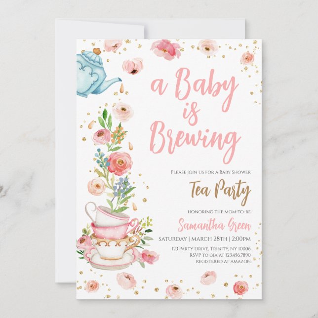  Floral Tea Party Baby Shower Invitation (Front)