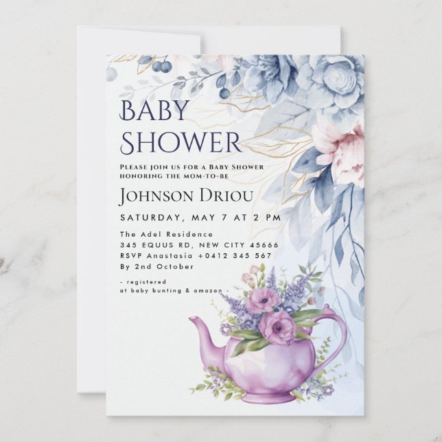 Floral Tea Party Baby Shower Invitation (Devant)