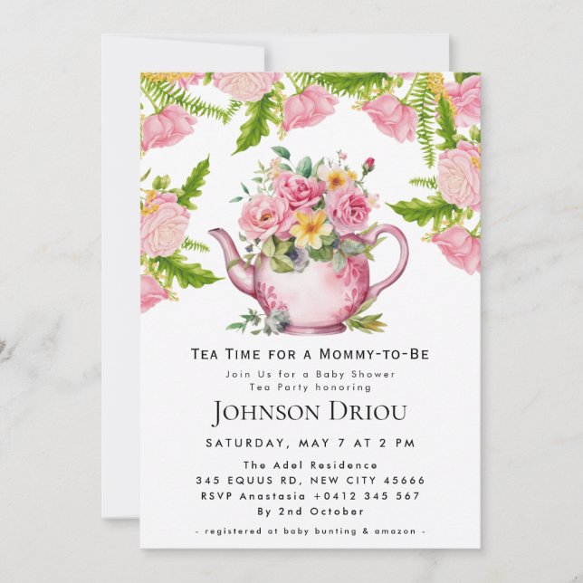 Floral Tea Party Baby Shower Invitation (Devant)