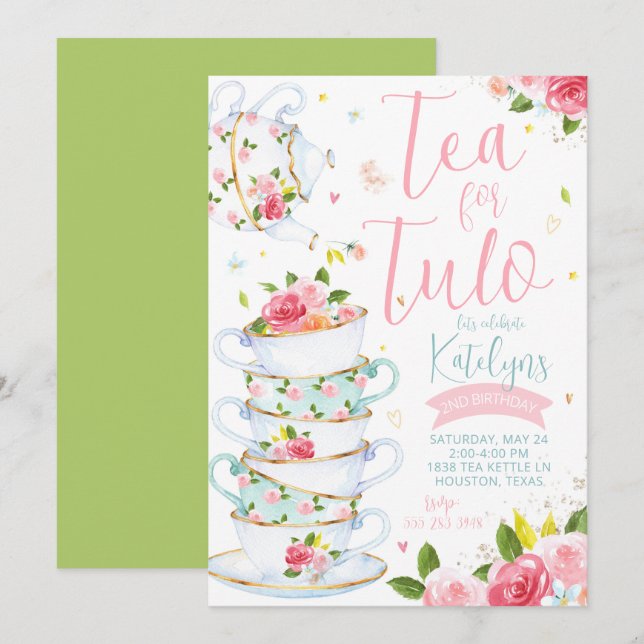 Floral Tea Party Birthday Invitation (Front/Back)
