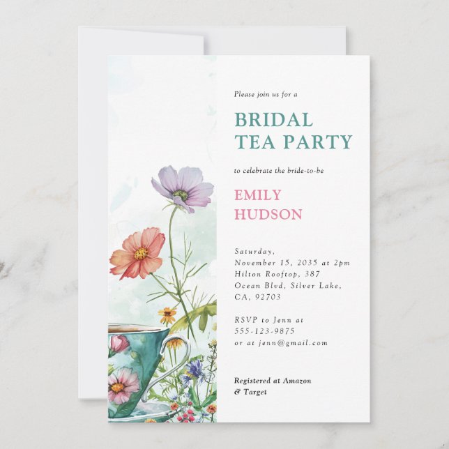 Floral Tea Party Bridal Shower Invitation (Front)