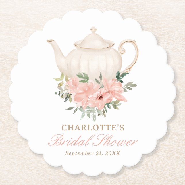 Floral Tea Party Bridal Shower Paper Coaster (Front)
