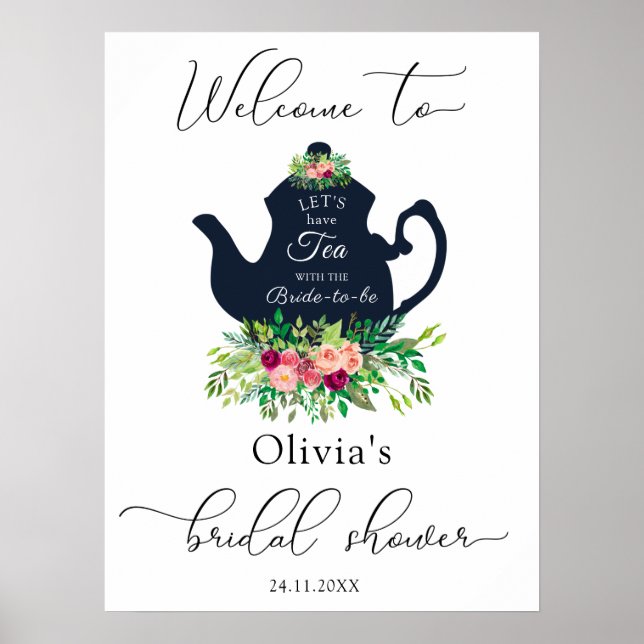 Floral Tea Party Bridal Shower Welcome Sign (Front)
