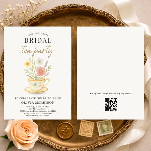 Floral Tea Party QR Code Bridal Shower Invitation