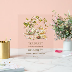 Floral Tea Party Time for Tea Bridal ShowerWelcome Acrylic Sign