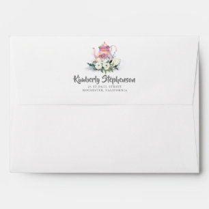 Floral Tea Pot Birthday Party Envelope