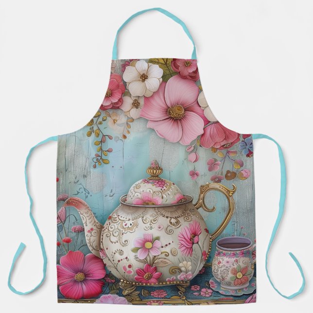 Floral Tea Time Teapot  Apron (Front)