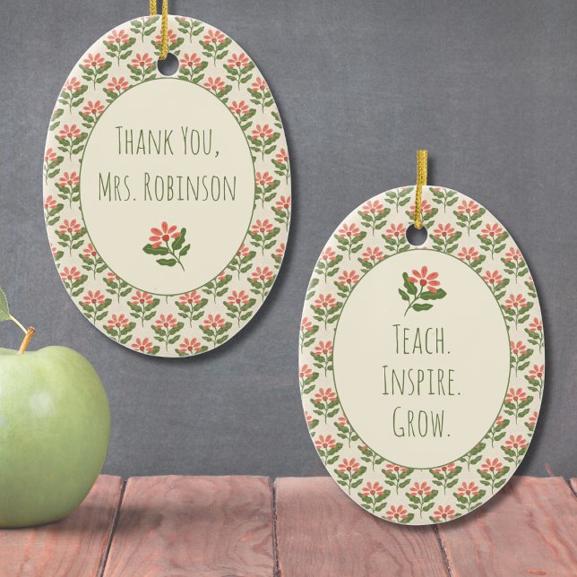 Floral Teacher Appreciation Ornament | Custom Name (Teacher Gift - Personalized Ornament for Classroom)