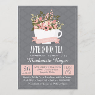 Floral Teacup Afternoon Tea Baby or Bridal Shower Invitation