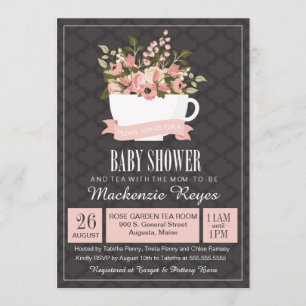 Floral Teacup Baby Shower Invitation, Tea Party Invitation