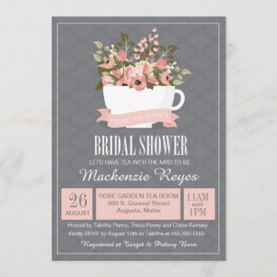 Floral Teacup Bridal Shower Invitation, Tea Party Invitation