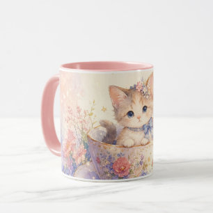 Floral Teacup Kitten Mug