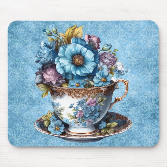 Floral Teacup Mouse Pad (Front)