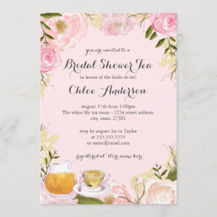 Floral Teacup Pink Bridal Shower Invitation