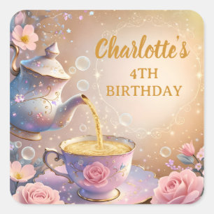 Floral Teacup & Teapot - Pastel Elegant Tea Party Square Sticker
