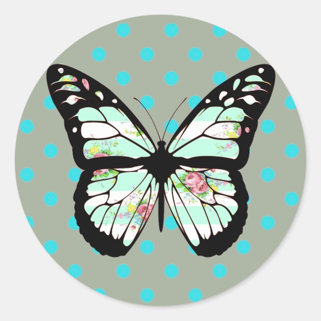 Floral Teal and Pink Butterfly Stickers (Front)