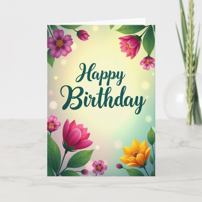 Floral Teal Birthday Card (Front)