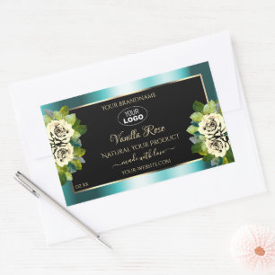 Floral Teal Black Gold Product Labels Roses Logo