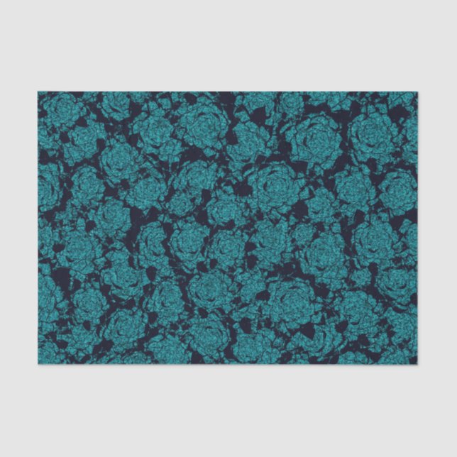 Floral Teal Black Succulent Print Pattern Tissue Paper (Front)