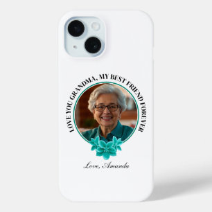 Floral Teal Frame Grandkid to Grandma Photo iPhone 15 Case
