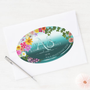 Floral Teal Gradient Product Labels with Monogram