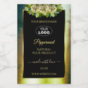 Floral Teal Green Marble Black Product Labels Logo