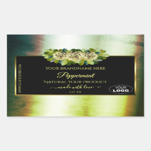 Floral Teal Green Marble Black Product Labels Logo