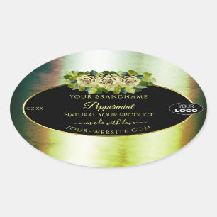 Floral Teal Green Marble Black Product Labels Logo