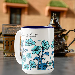 Floral Teal Personalize Two-Tone Coffee Mug
