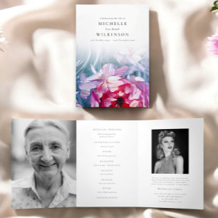 Floral Teal Pink Abstract Memorial Program Tri-Fold Programme