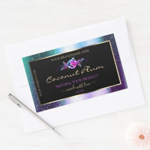 Floral Teal Purple Glitter Black Product Labels