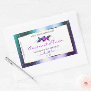 Floral Teal Purple Glitter White Product Labels