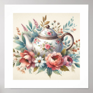 Floral Teapot 4 Poster