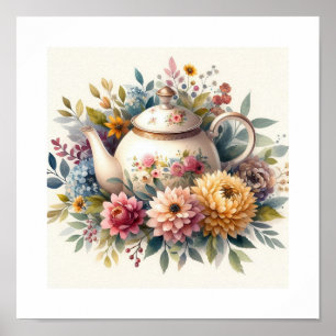 Floral Teapot 5 Poster