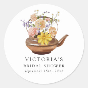 Floral Teapot Bridal Shower  Classic Round Sticker