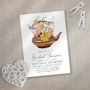 Floral Teapot Bridal Shower Tea Party Invitation