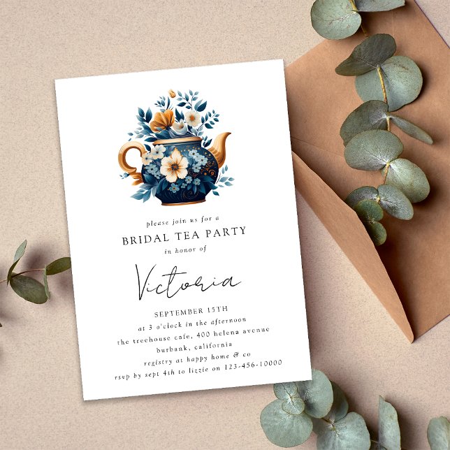 Floral Teapot Bridal Shower Tea Party Invitation (Creator Uploaded)