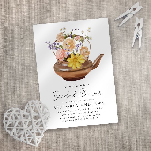 Floral Teapot Bridal Shower Tea Party Invitation (Creator Uploaded)