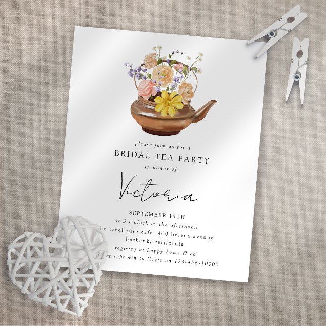 Floral Teapot Bridal Shower Tea Party Invitation (Creator Uploaded)